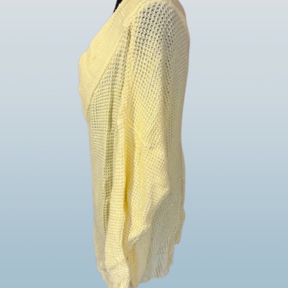 Yellow Oversized V Neck Waffle Sweater 4236 NWT Boutique - Picture 4 of 11